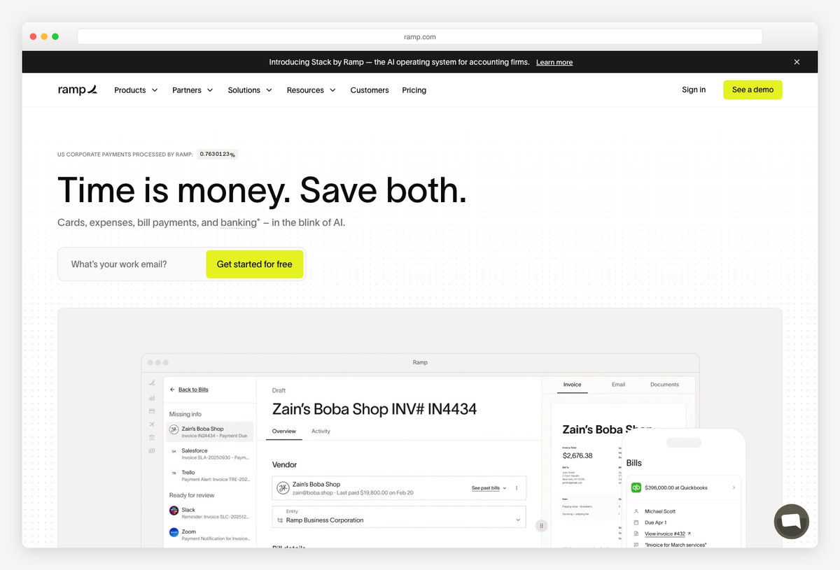 Ramp spend management dashboard design example