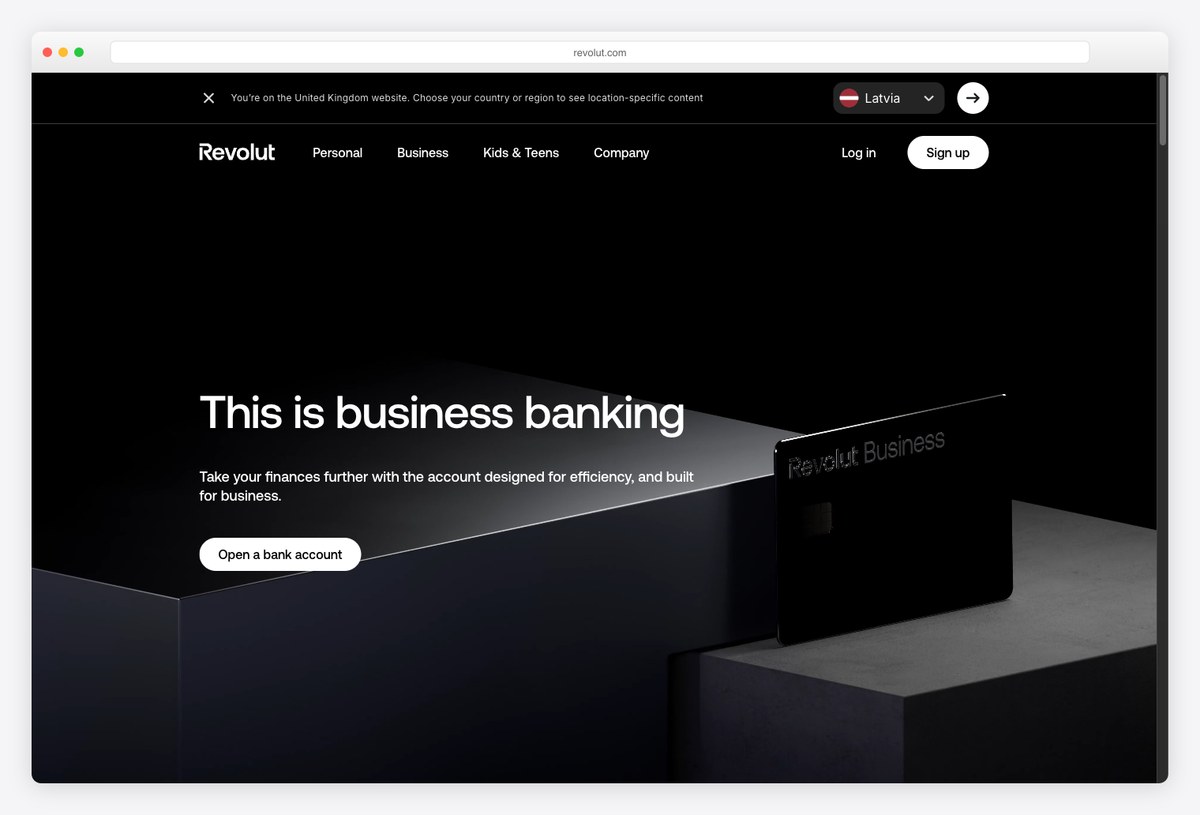 Revolut Business banking dashboard design example