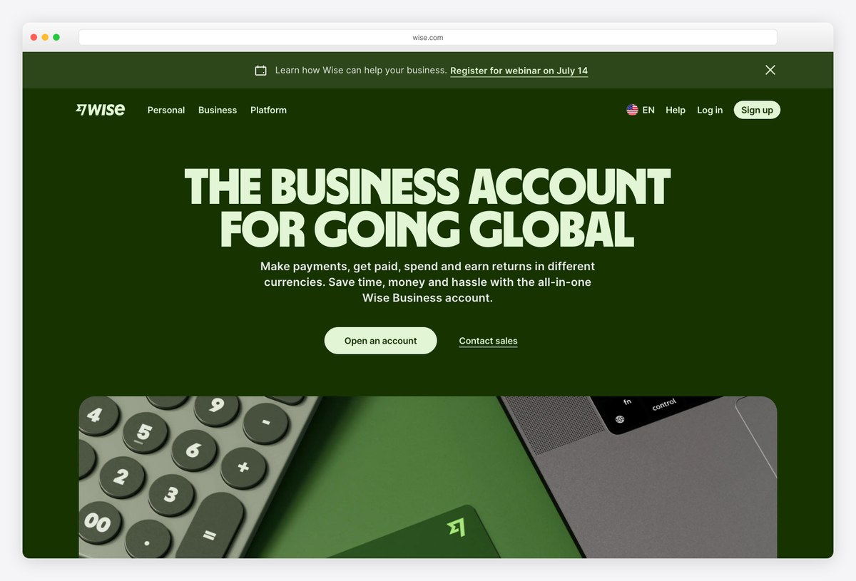 Wise Business multi-currency dashboard design example