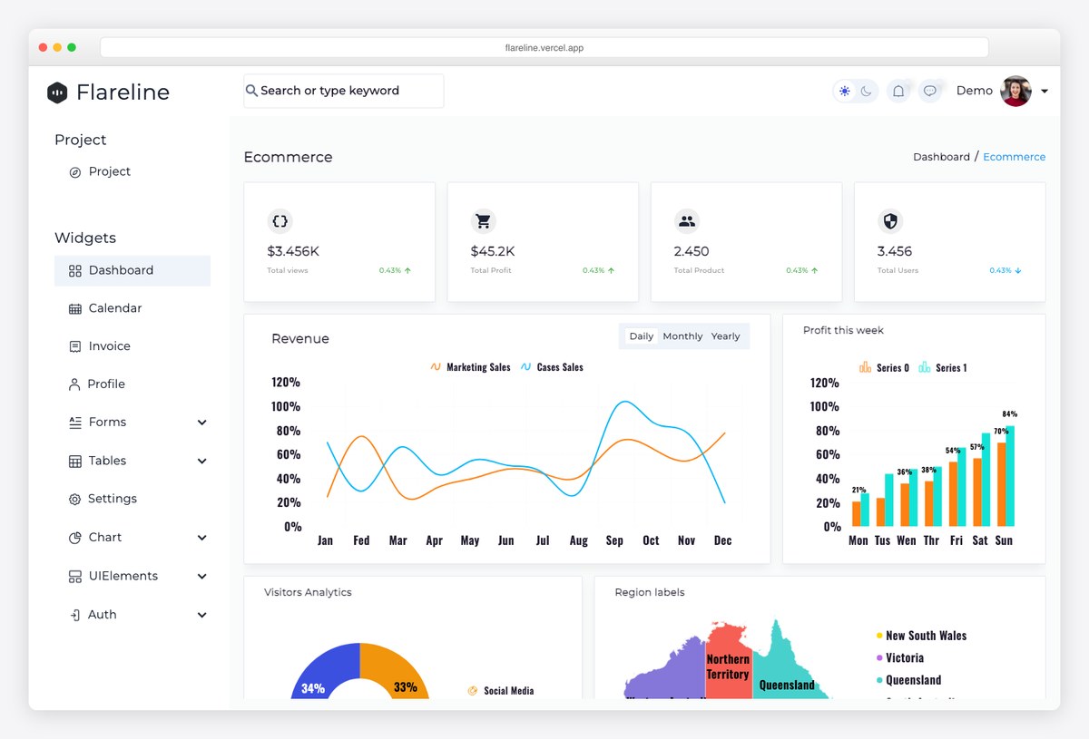 FlareLine free Flutter web admin dashboard template