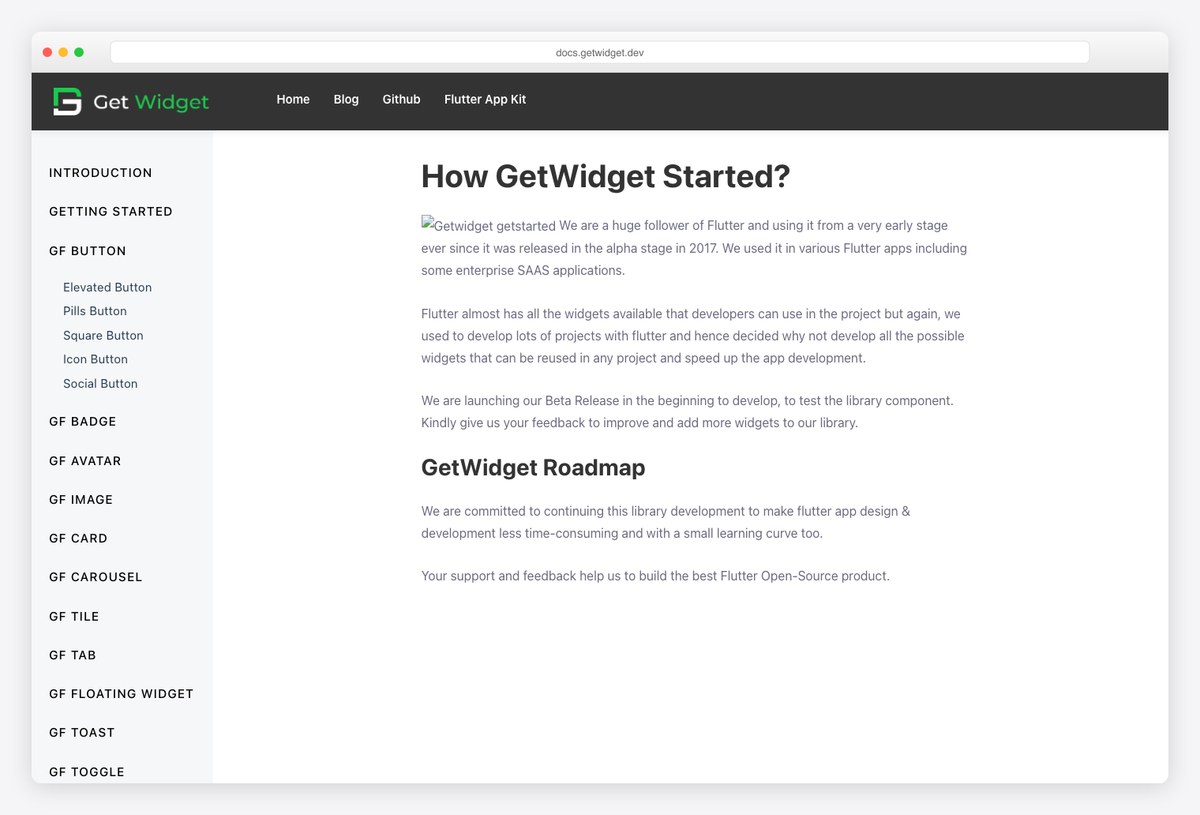 GetWidget open-source Flutter UI component library documentation