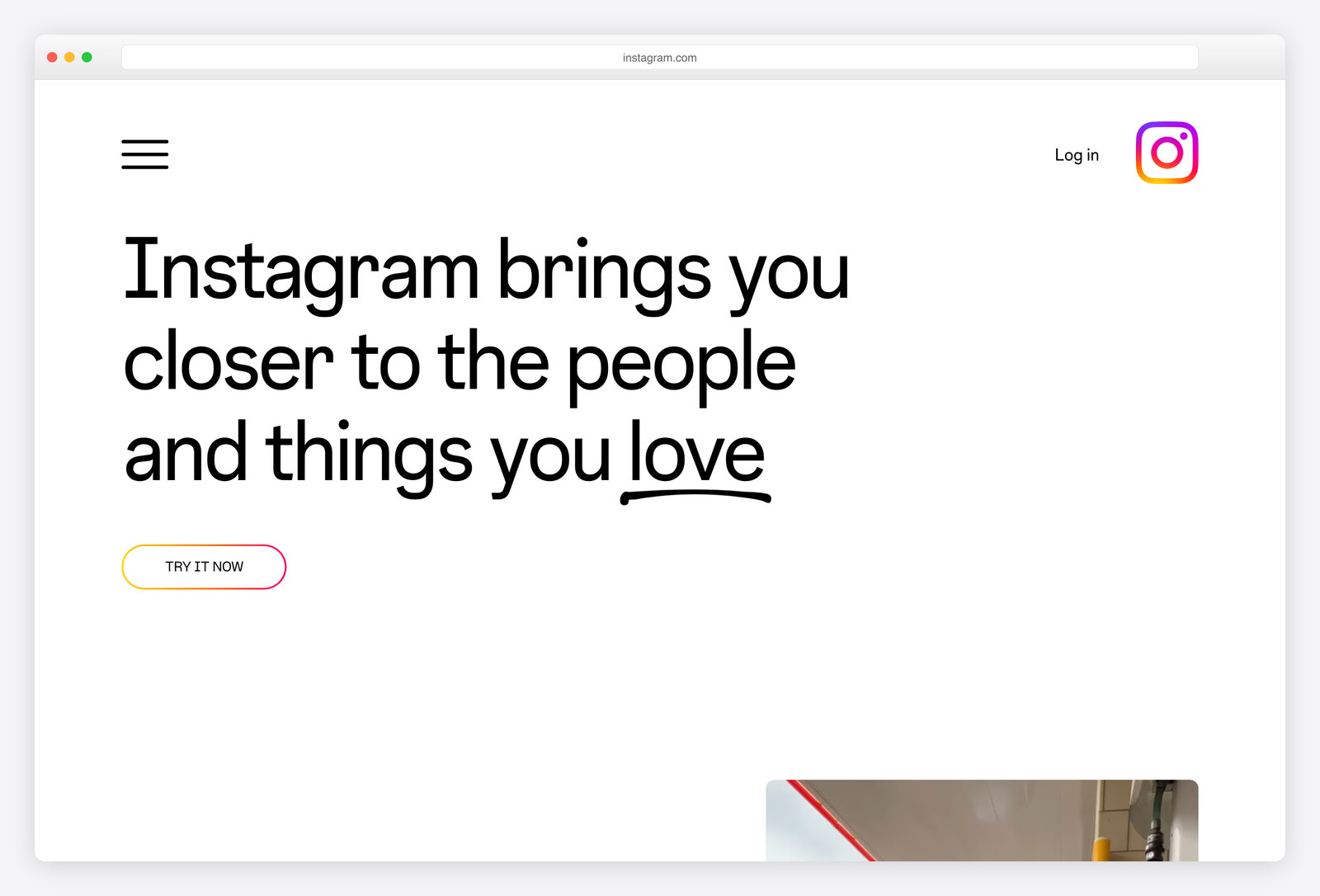 Screenshot of the Instagram website, a real-world example of a site built with Django