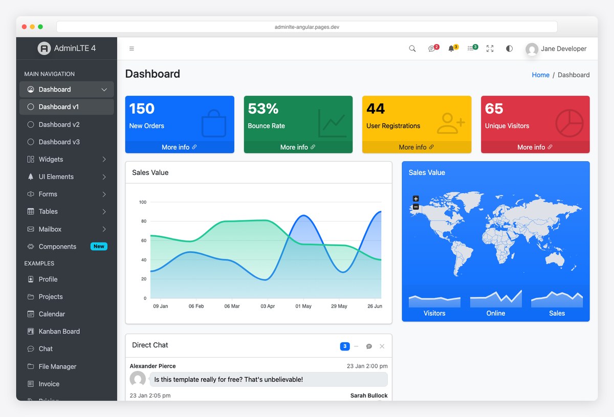 Official AdminLTE Angular components live demo