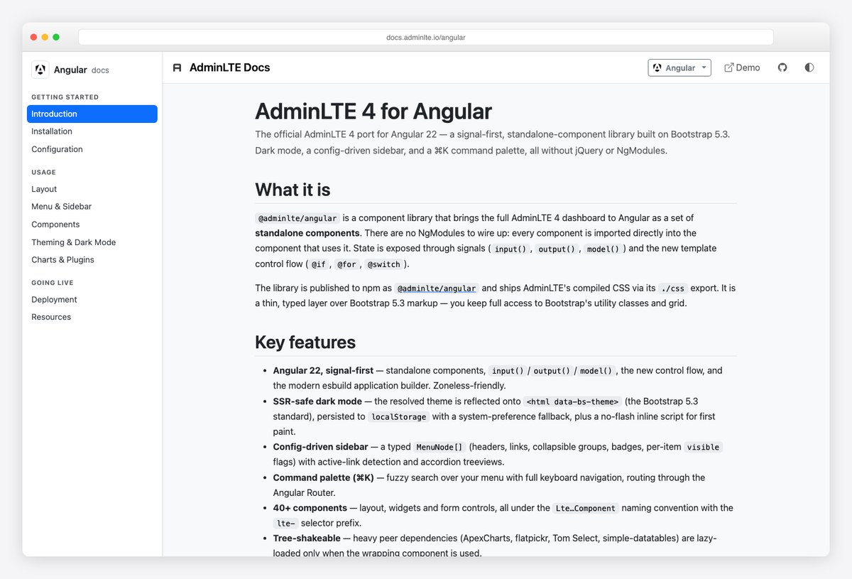 AdminLTE Angular official documentation