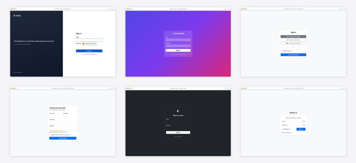 The best login page templates — collage of six template screenshots
