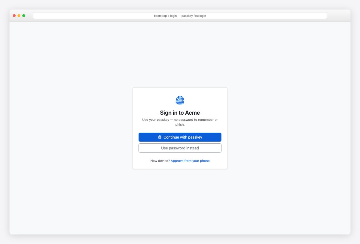 Bootstrap 5 login page example — passkey first login