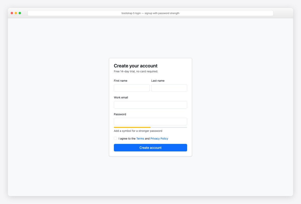 Bootstrap 5 login page example — signup with password strength