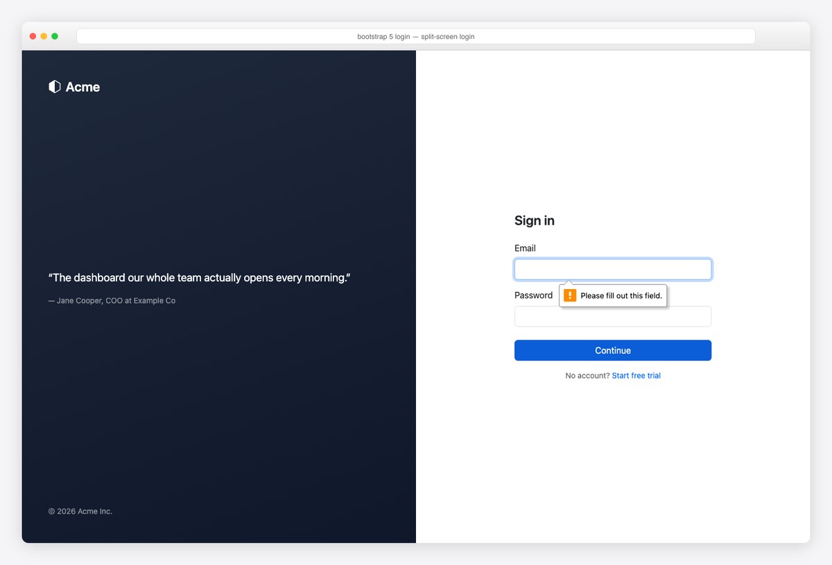 Bootstrap 5 login page example — split-screen login