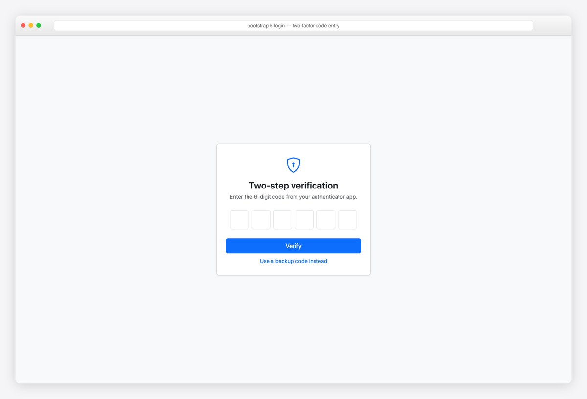 Bootstrap 5 login page example — two-factor code entry