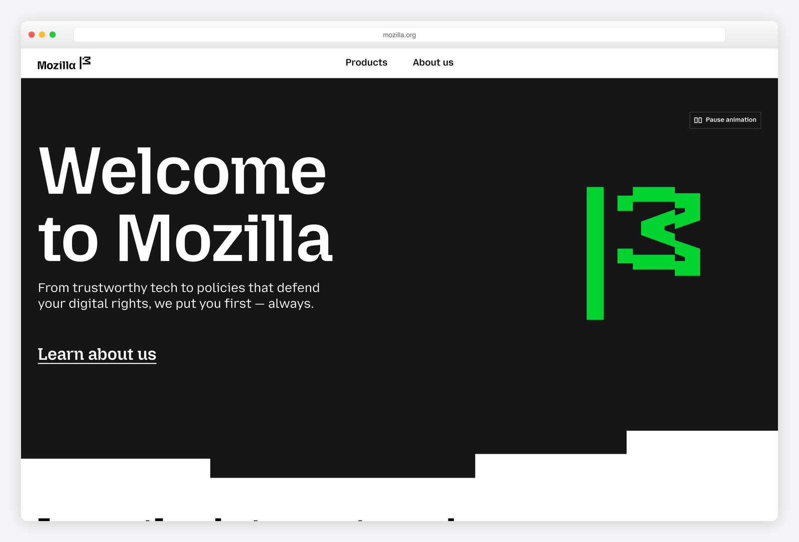 Screenshot of the Mozilla website, a real-world example of a site built with Django