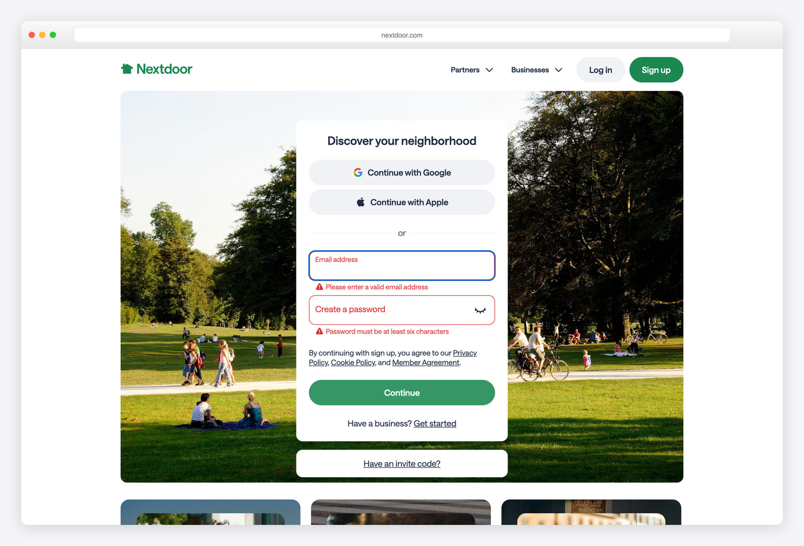 Screenshot of the Nextdoor website, a real-world example of a site built with Django