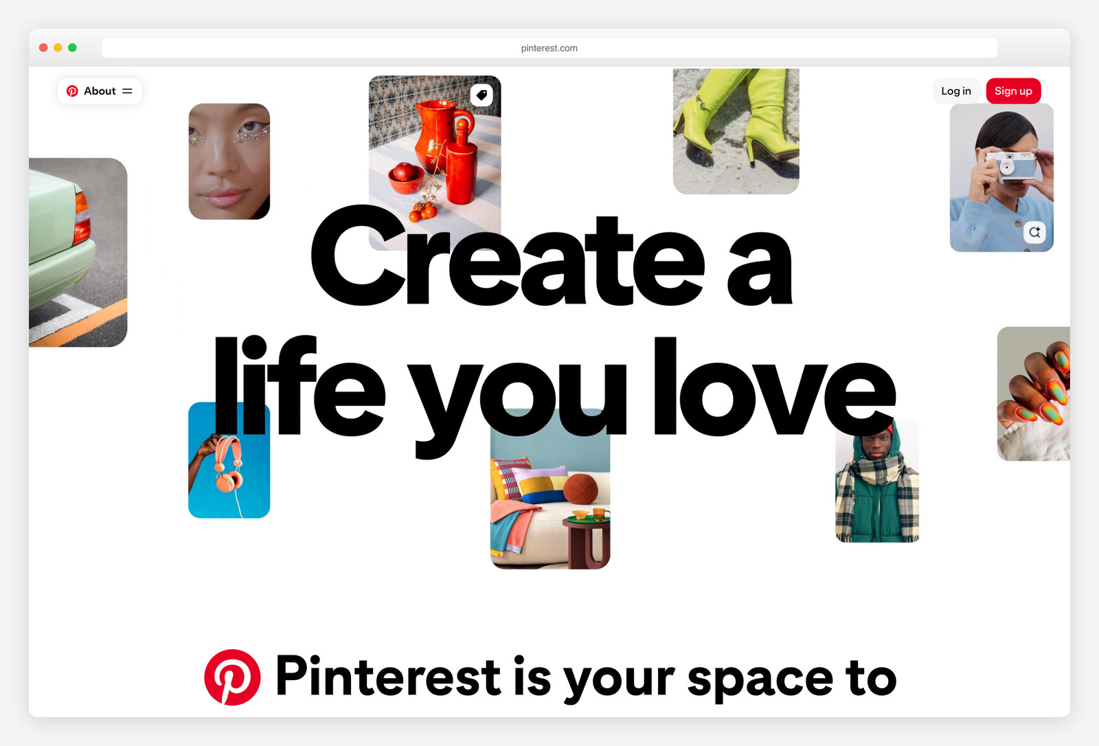 Screenshot of the Pinterest website, a real-world example of a site built with Django