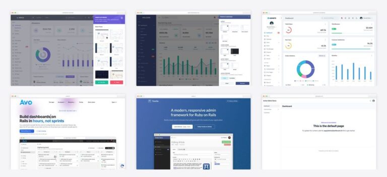 The best Ruby on Rails admin templates and panels — collage of template screenshots