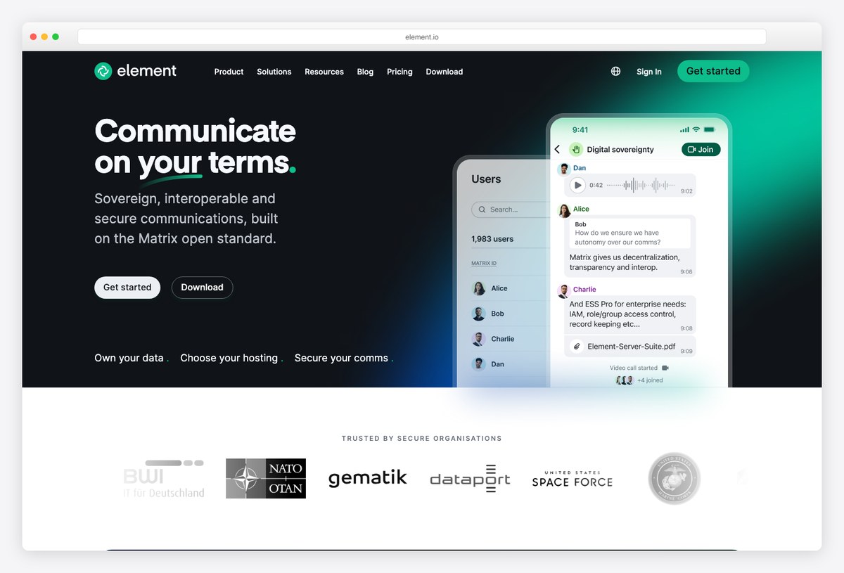 Element, a Matrix chat client built with React