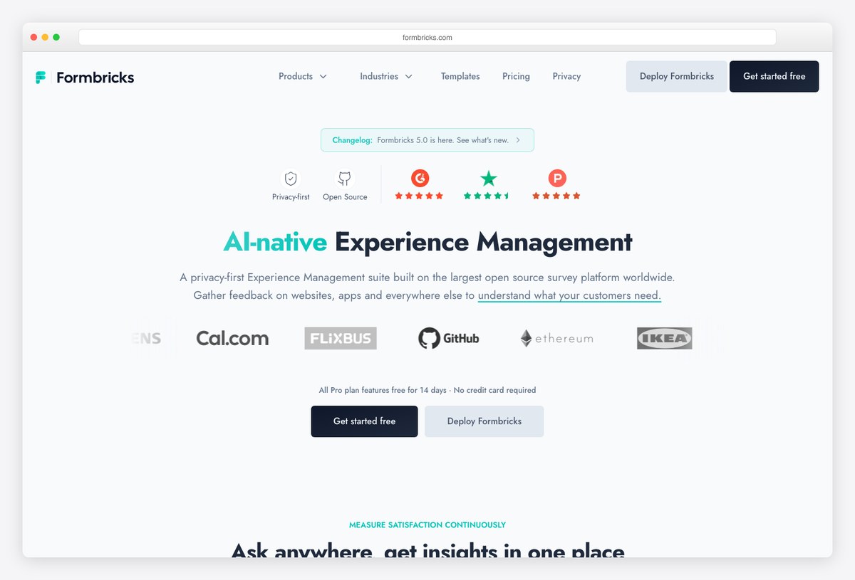Formbricks, open-source survey platform on Next.js