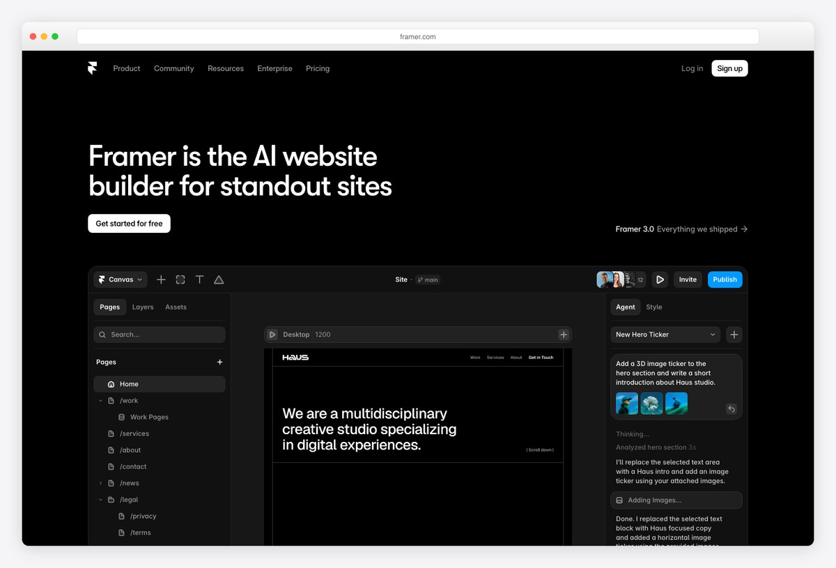 Framer website built with React