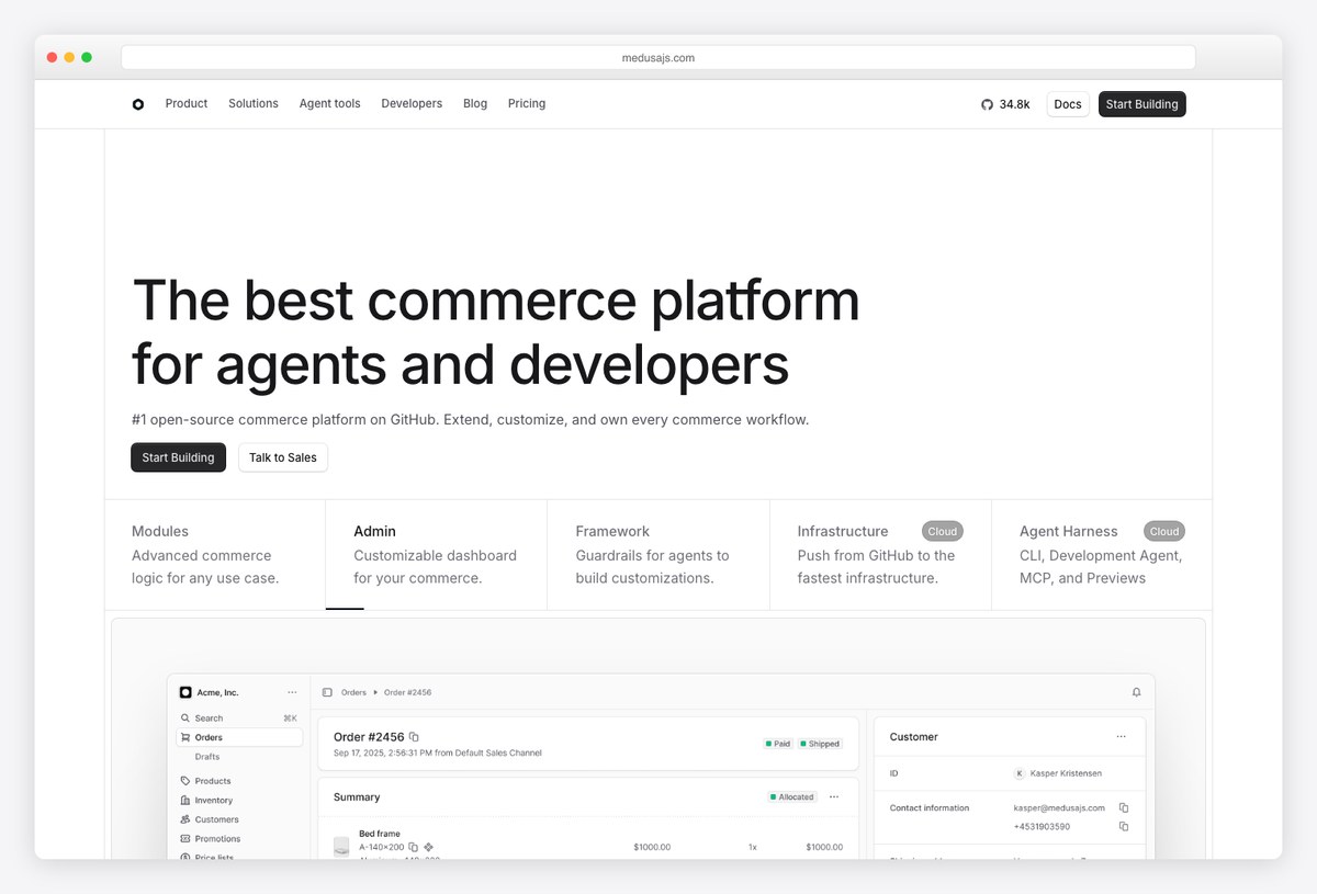 Medusa, open-source commerce with a React admin