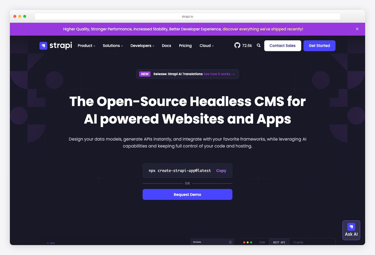 Strapi, whose admin panel is built with React