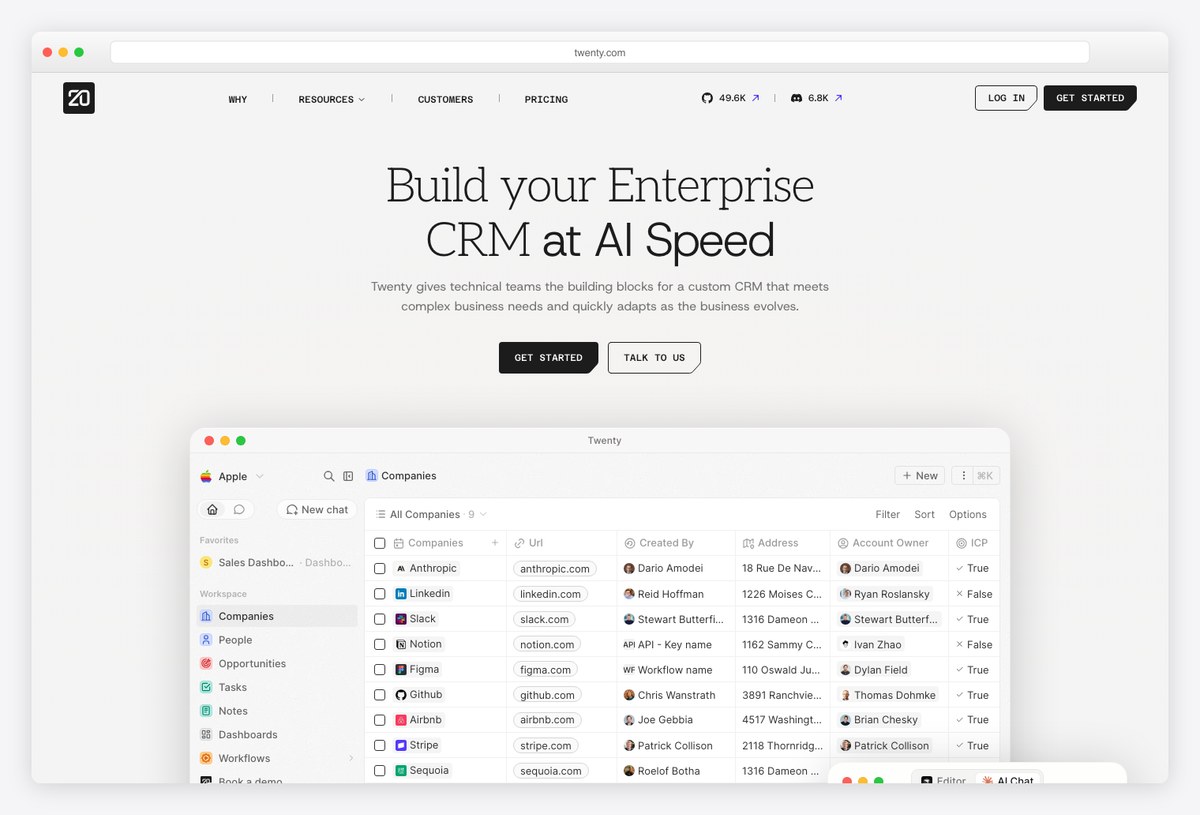 Twenty, an open-source CRM built with React