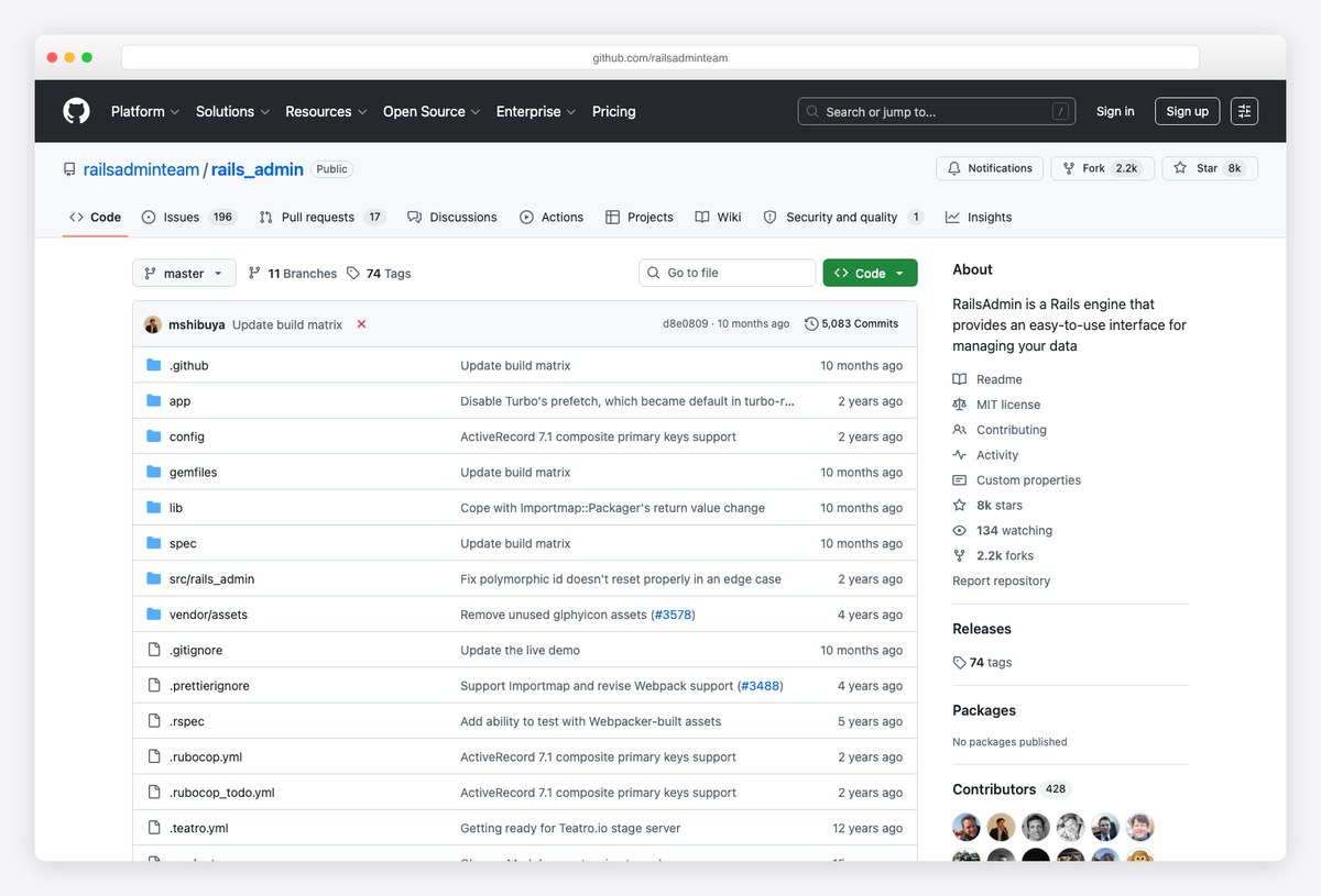 RailsAdmin open-source Rails admin engine on GitHub