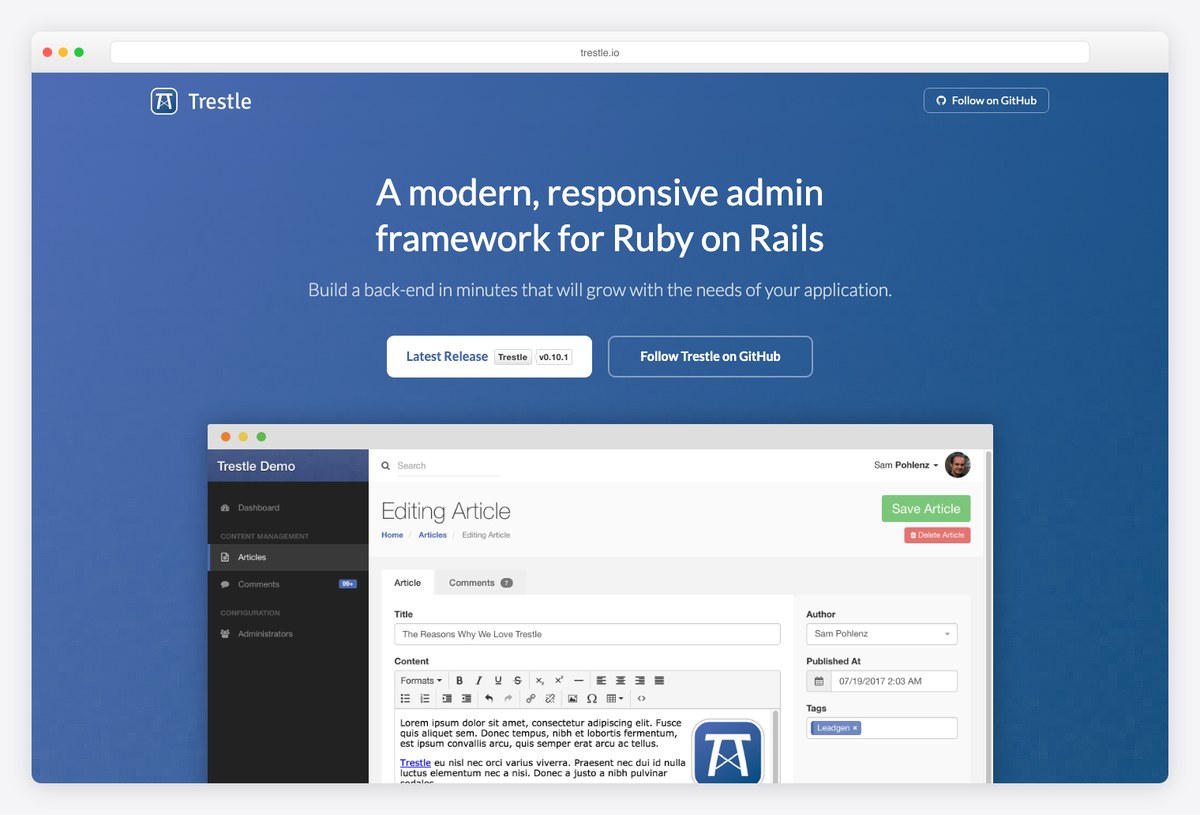 Trestle Rails admin framework