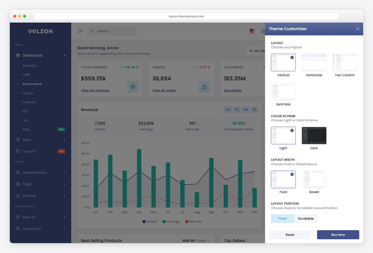 Velzon Bootstrap admin template dashboard
