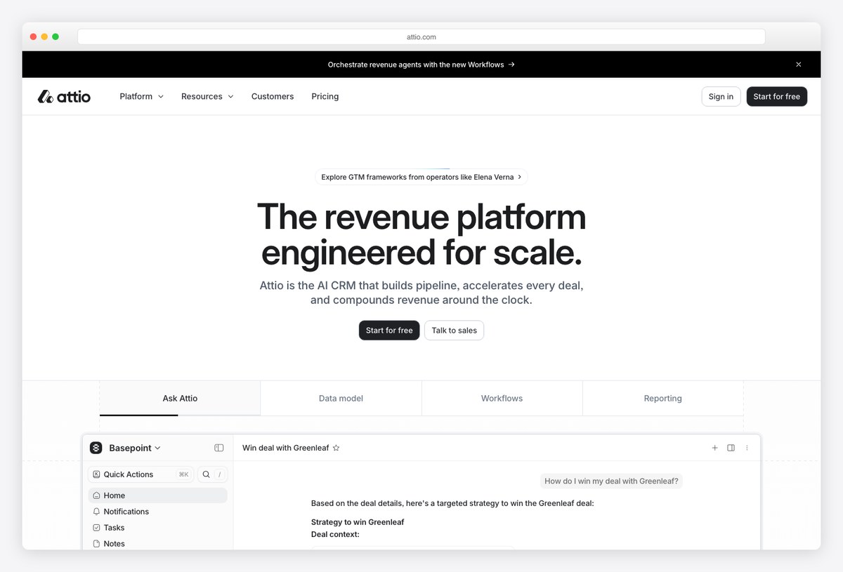 Attio AI-native CRM dashboard design example