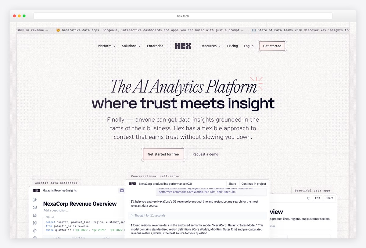 Hex AI-native data workspace dashboard example