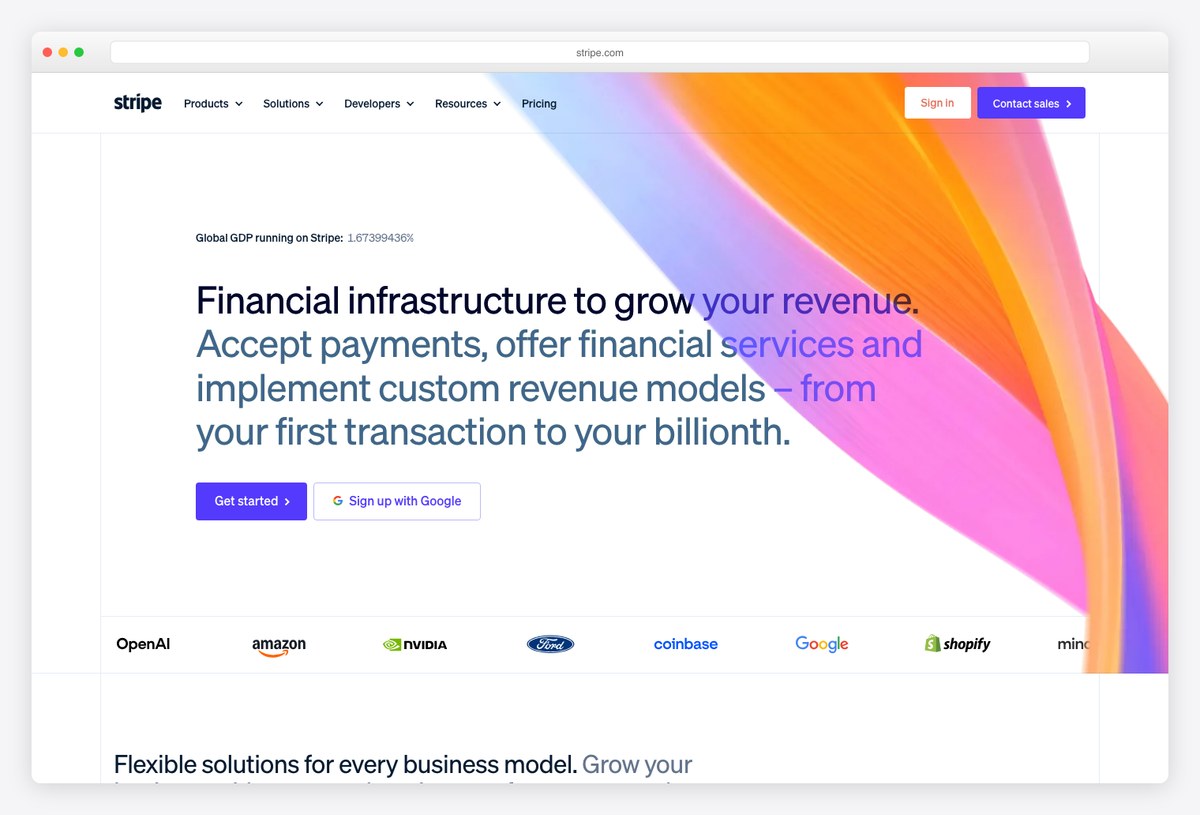 Stripe dashboard design example for payments SaaS