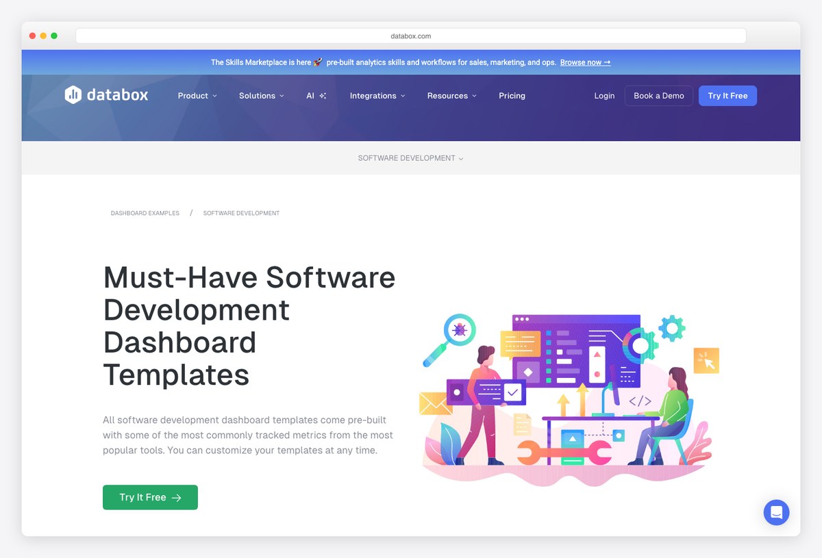 Databox software development dashboard templates