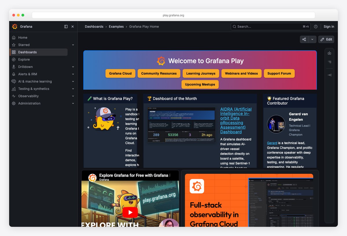 Grafana live software monitoring dashboards