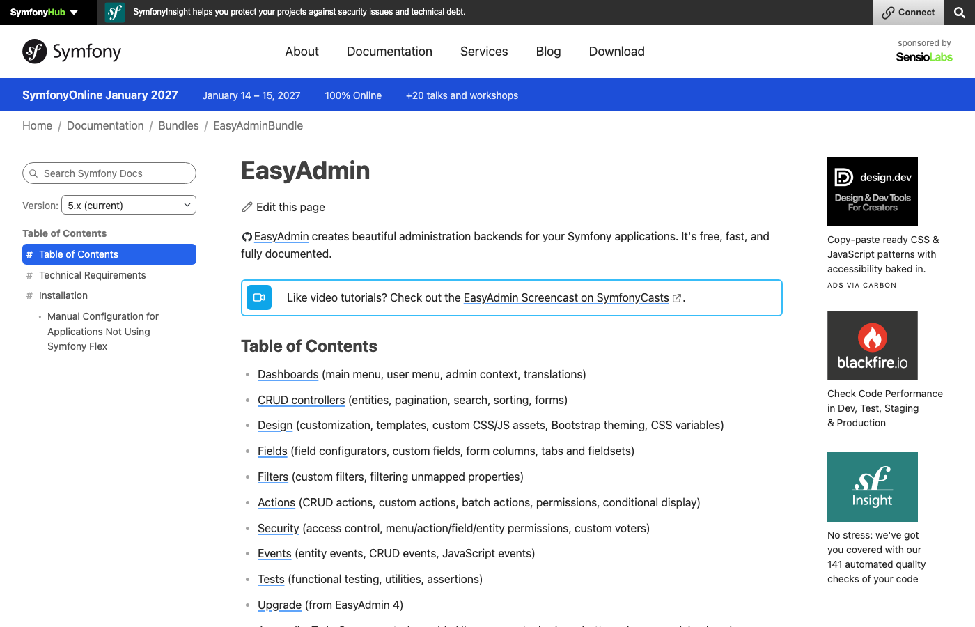 EasyAdmin Symfony dashboard