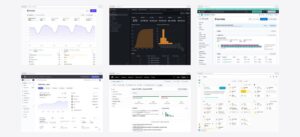 Dashboard design examples collage showing the Plausible, Grafana, Kibana, Mercury, GitHub Pulse and Home Assistant dashboards