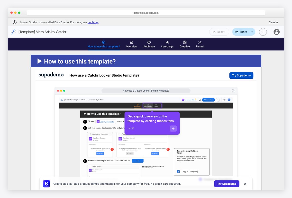 Meta Ads reporting template by Catchr for Facebook and Instagram advertising performance