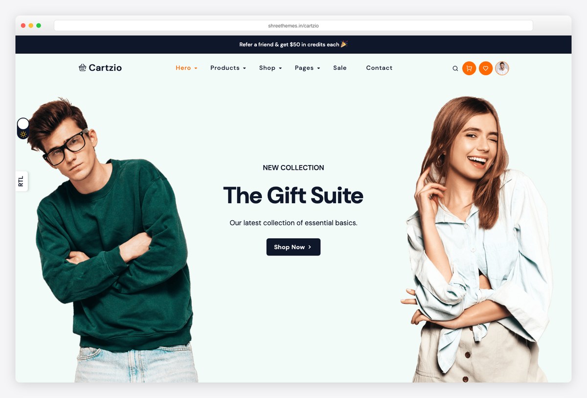 Cartzio Django ecommerce fashion store template storefront with product grid and category navigation