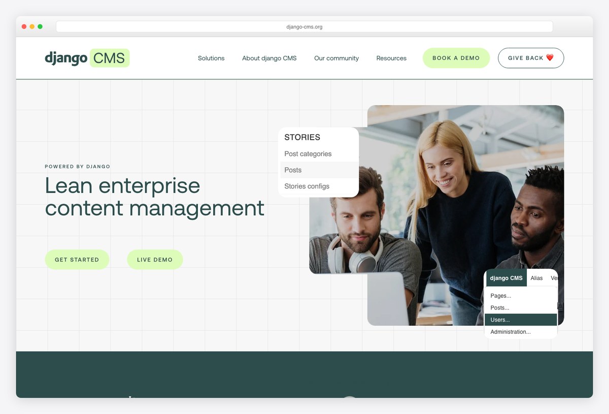 django CMS enterprise content management system for Django homepage