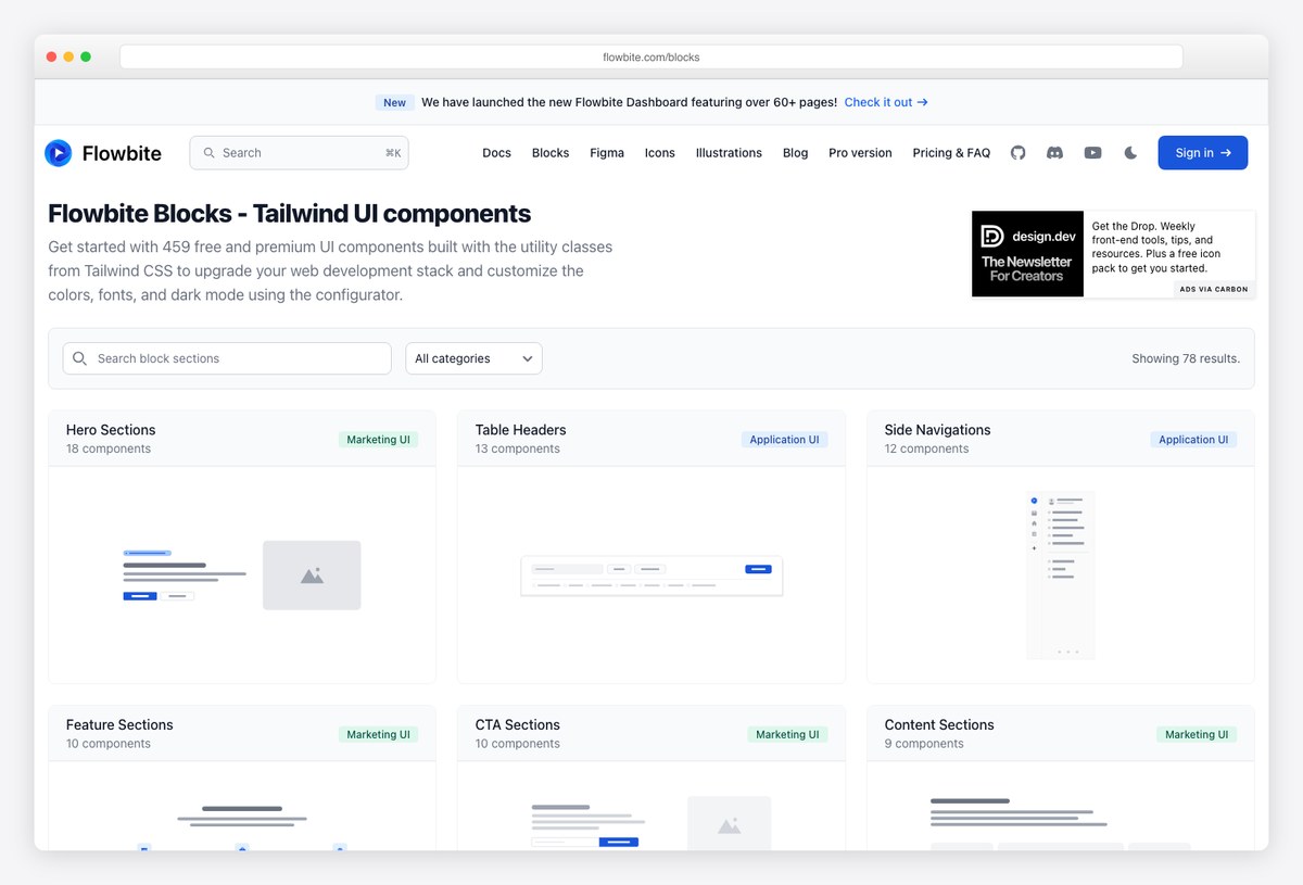 Flowbite Tailwind UI component blocks