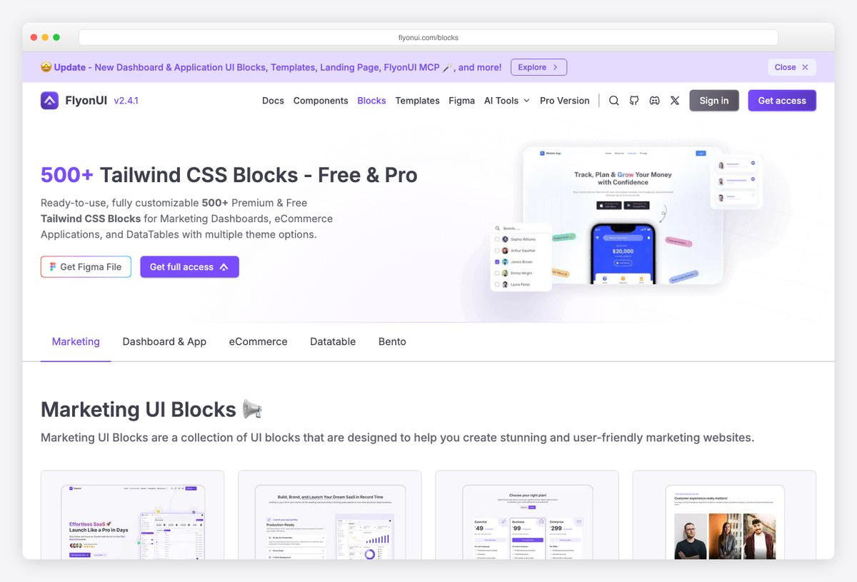 FlyonUI free Tailwind CSS blocks and components library for building Django page templates