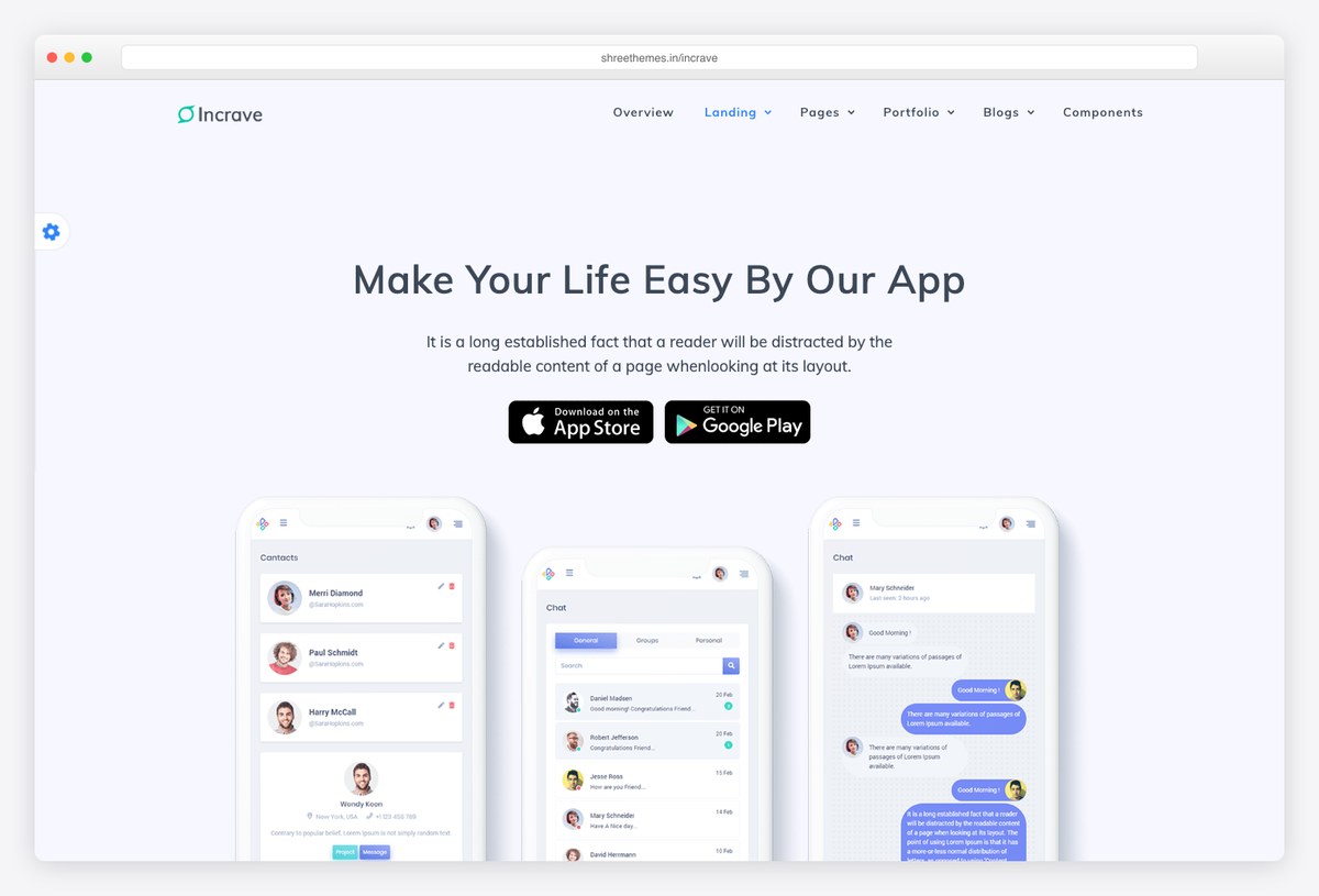 Incrave multipurpose creative landing page Django template homepage