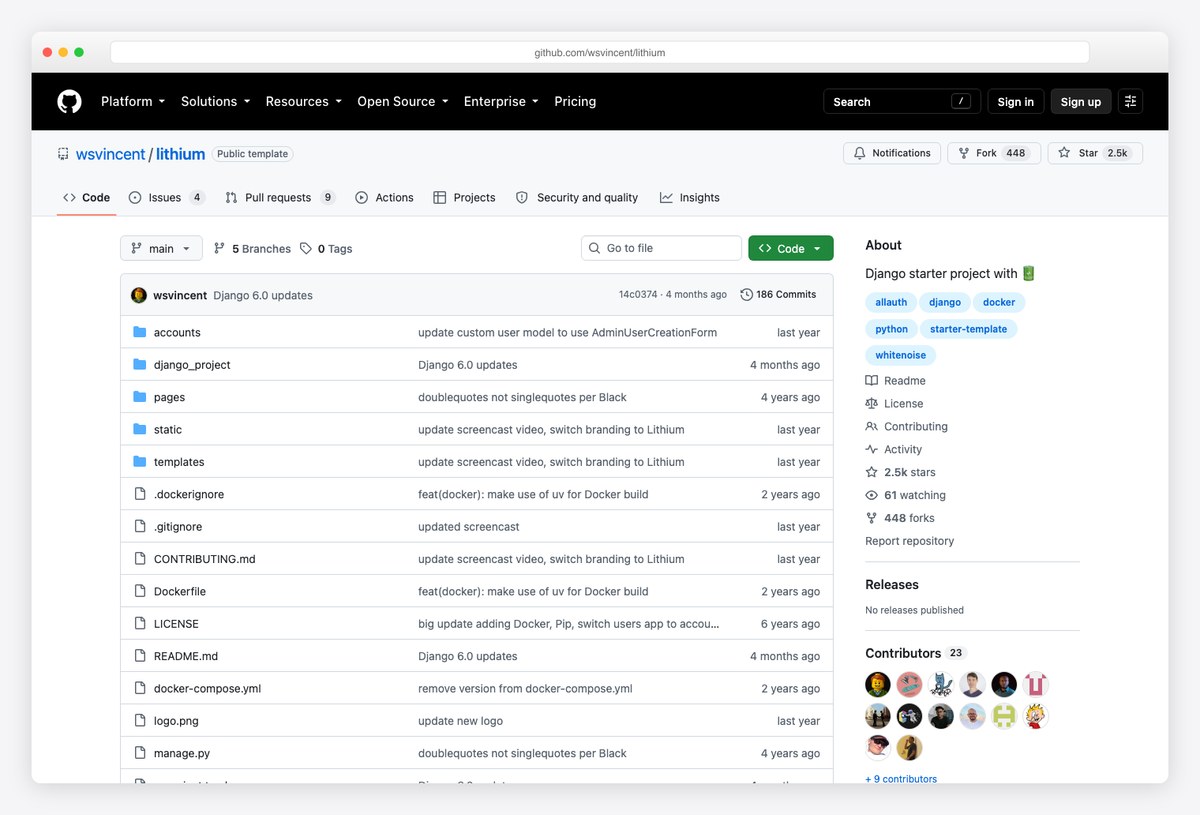 Lithium Django starter project repository, formerly DjangoX, with custom user model and social authentication
