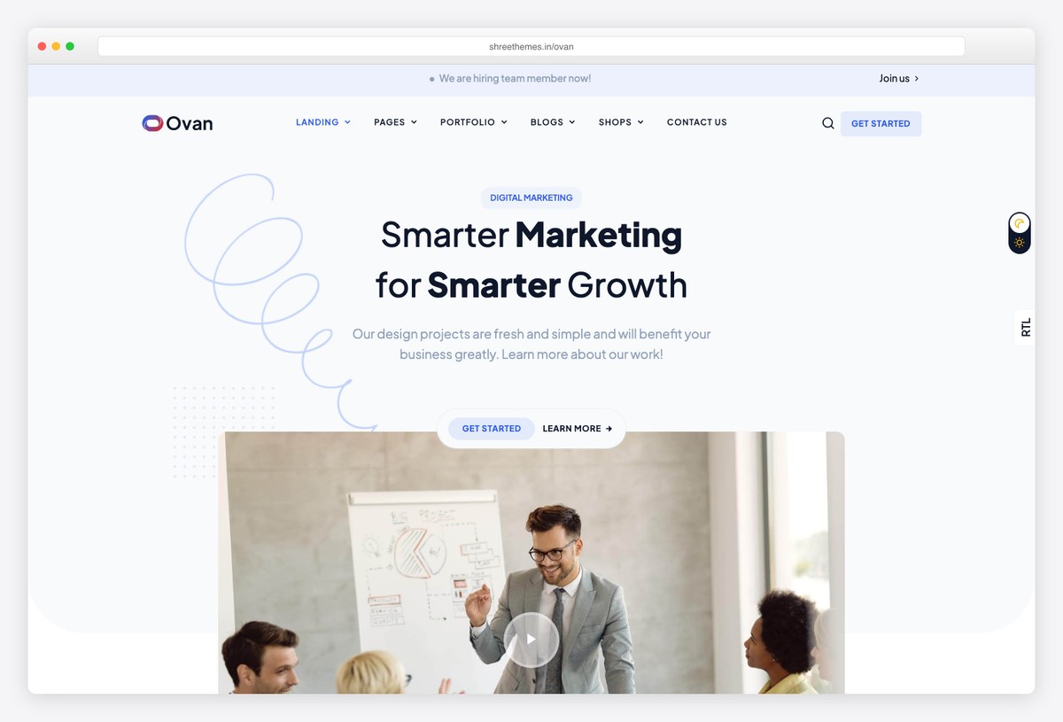 Ovan multipurpose business and corporate Django website template homepage built with Tailwind CSS