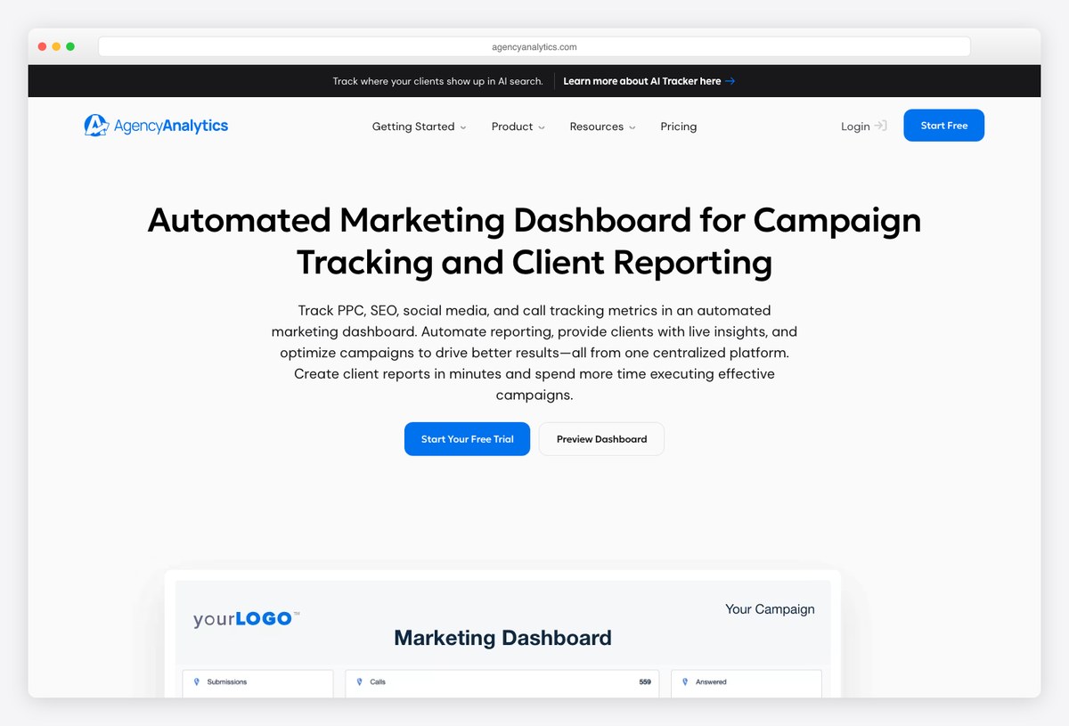 AgencyAnalytics marketing dashboard template for agencies with multi-channel client reporting