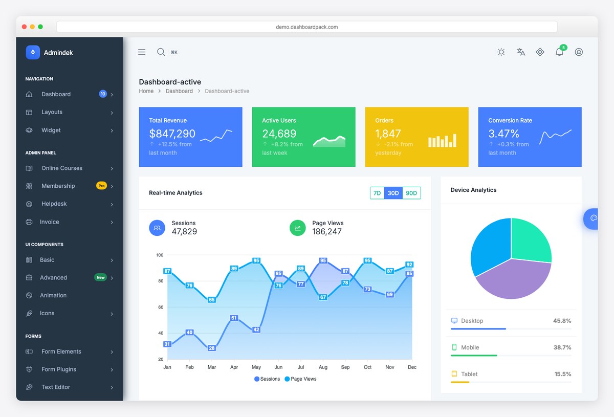 Admindek HTML admin dashboard template by DashboardPack with report layouts and data tables