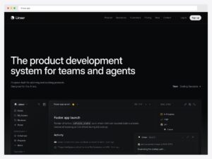 Linear landing page with a dark hero, two-line value proposition and the product interface shown directly beneath