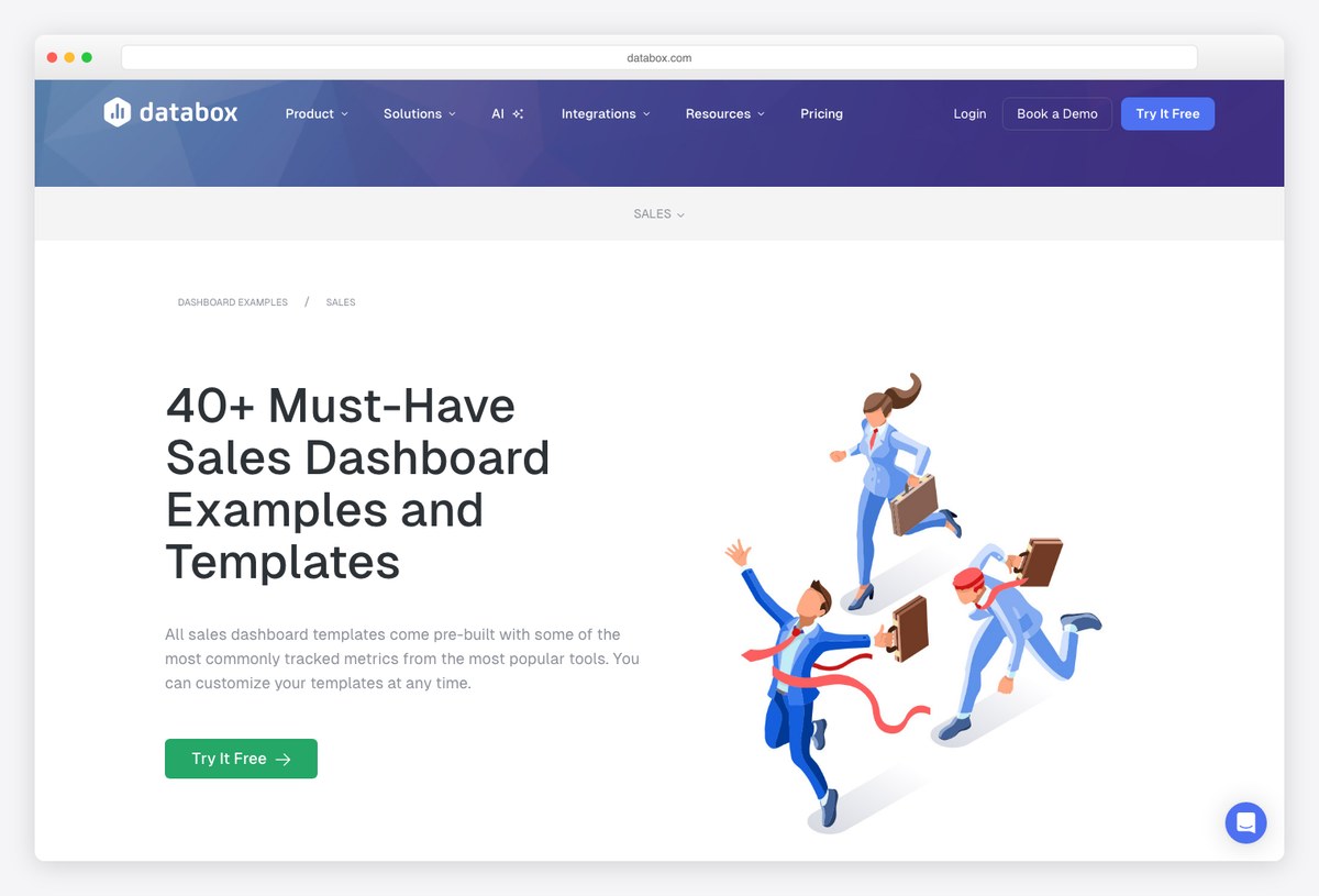 Databox sales dashboard template gallery with prebuilt pipeline and quota reporting layouts