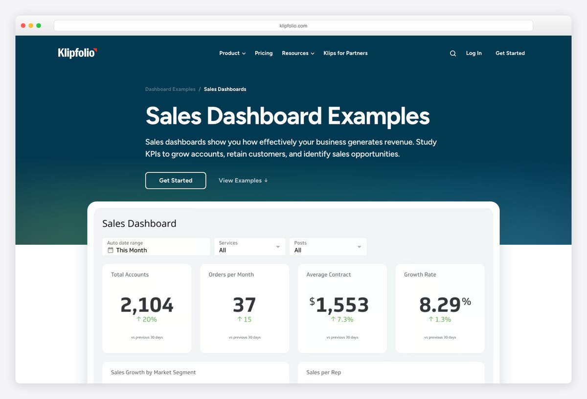 Klipfolio sales dashboard examples explaining which sales metrics belong on a dashboard