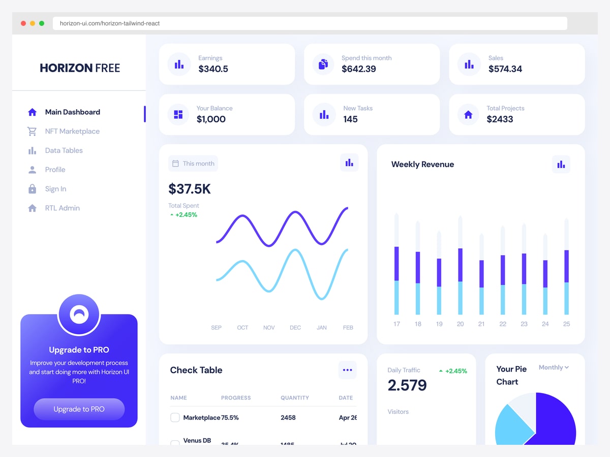 Horizon UI free Tailwind React admin dashboard