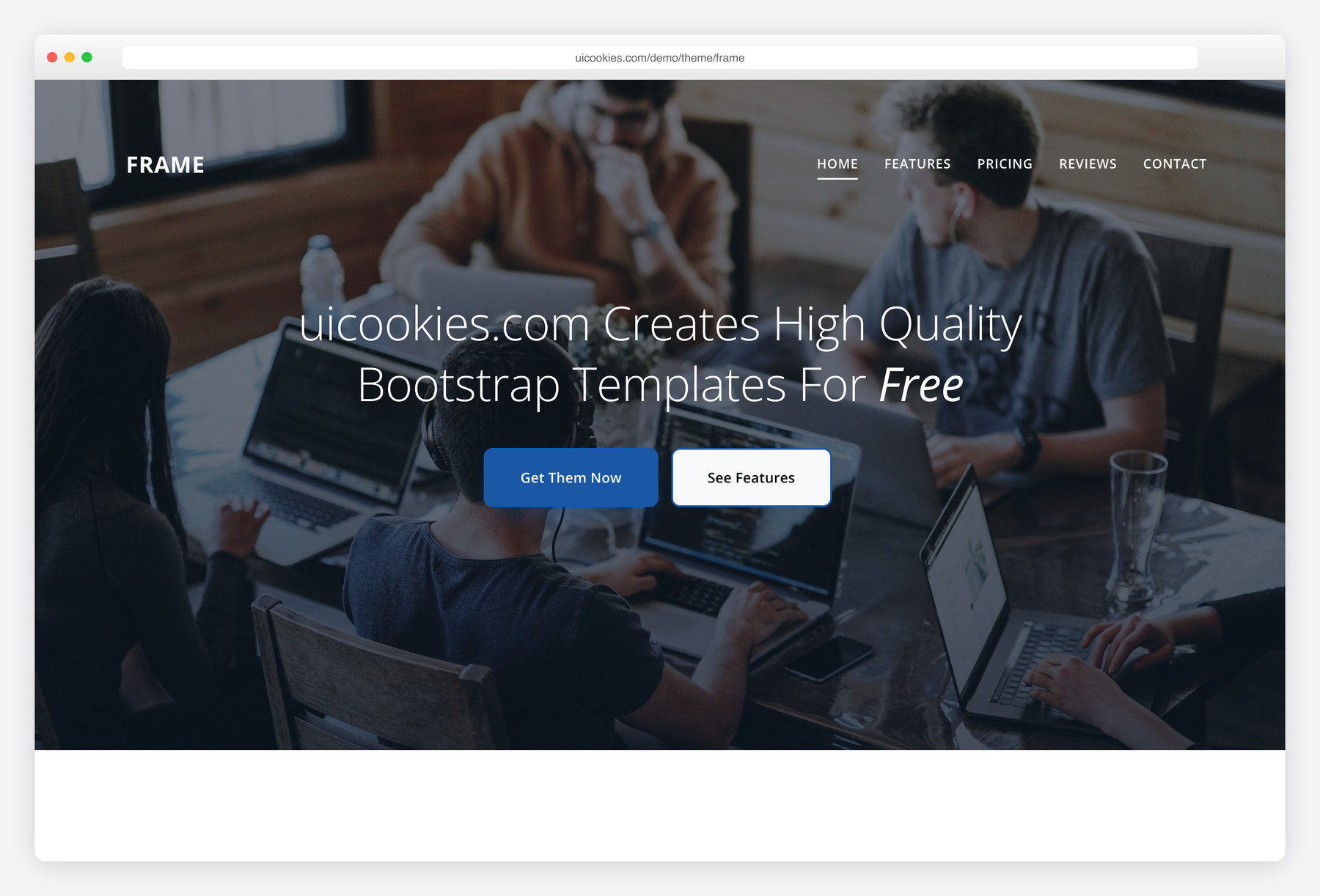 Frame free one-page Bootstrap website template by uiCookies