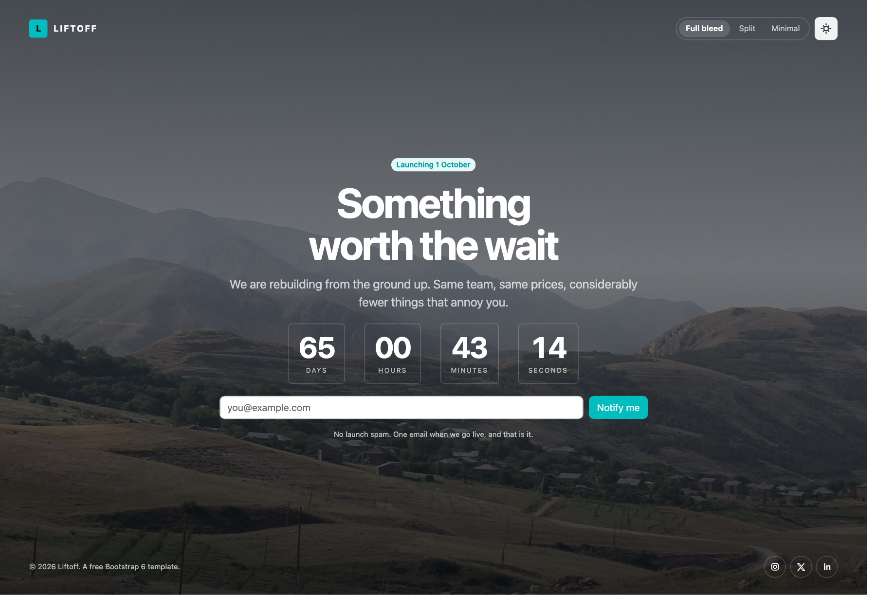 Liftoff free Bootstrap coming soon and under construction template