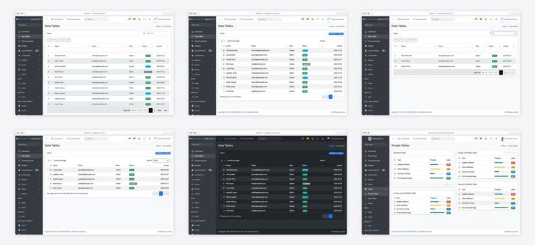 The best adminlte datatables — collage of six template screenshots